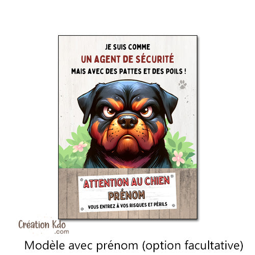 Rottweiler humour Plaque Attention au chien agent de sécurité déco Panneau portail