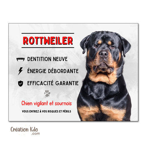 Plaque Attention Rottweiler vigilant et sournois Panneau chien portail