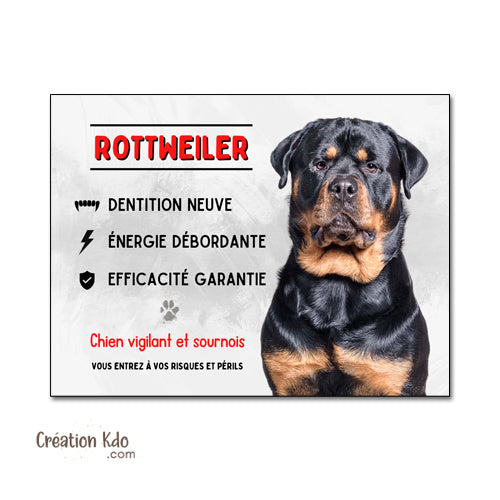 Plaque Attention Rottweiler vigilant et sournois Panneau chien portail je monte la garde