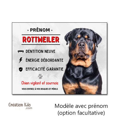 Plaque Attention Rottweiler vigilant et sournois Panneau chien portail personnalisé