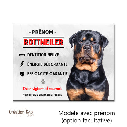 Plaque Attention Rottweiler vigilant et sournois Panneau chien portail personnalisé