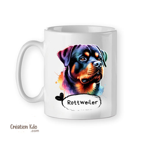 mug rottweiler multicolore tasse chien céramique blanc