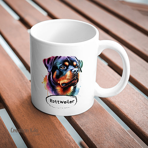 mug rottweiler multicolore tasse chien céramique blanc