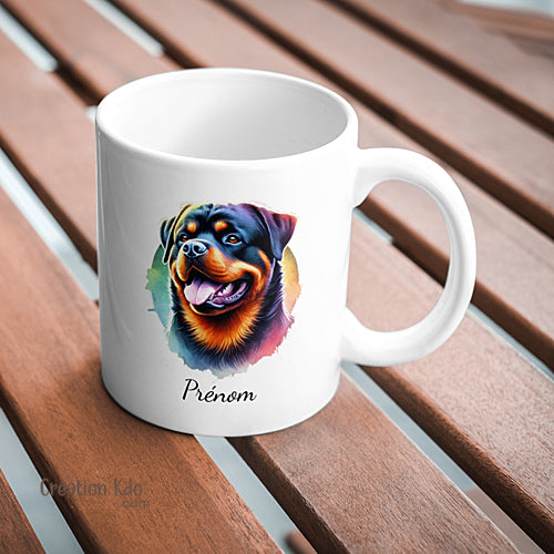 mug rottweiler tasse chien de race tête floral céramique blanc