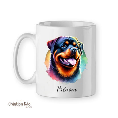 mug rottweiler tasse chien de race tête floral céramique blanc