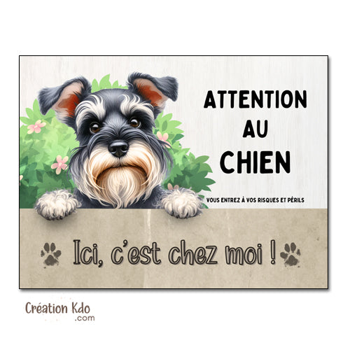 schnauzer attention au chien panneau monte la garde plaque portail