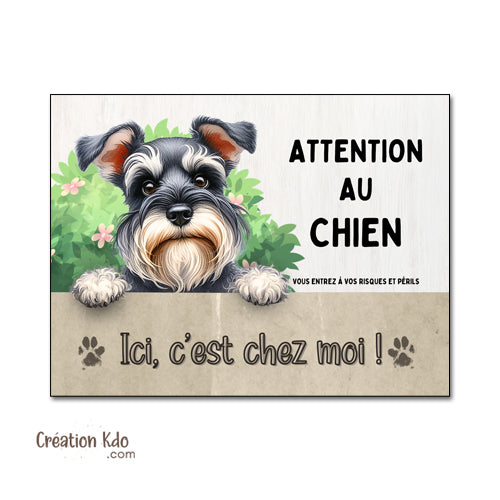 schnauzer attention au chien panneau monte la garde plaque portail
