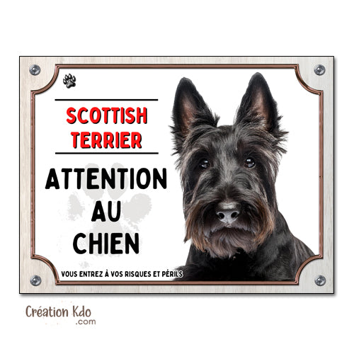 Plaque Attention au chien Scottish Terrier Panneau de portail