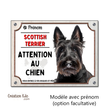 Plaque Attention au chien Scottish Terrier Panneau de portail à personnaliser