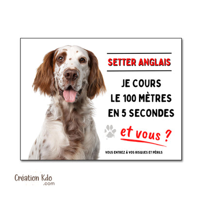 plaque humour 100 mètres setter anglais attention au chien panneau monte la garde