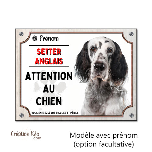 plaque setter anglais tache noir attention au chien panneau monte la garde personnalisé