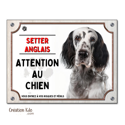 plaque setter anglais tache noir attention au chien panneau monte la garde