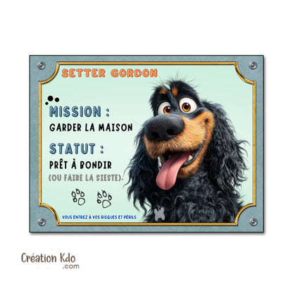 Panneau Setter Gordon Humour "Mission Garder la Maison" - Plaque de Portail