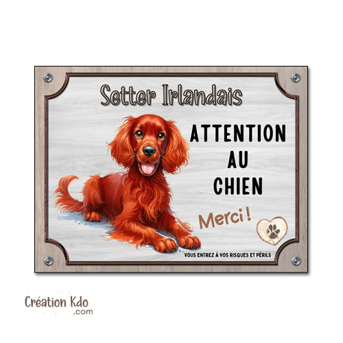 plaque setter irlandais attention au chien panneau je monte la garde pancarte