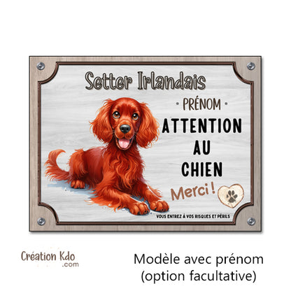 plaque setter irlandais attention au chien panneau je monte la garde pancarte personnalisée
