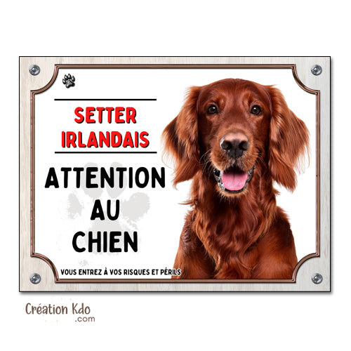 plaque setter irlandais attention au chien panneau monte la garde portail