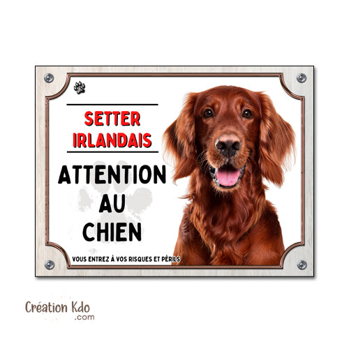 plaque setter irlandais attention au chien panneau monte la garde portail