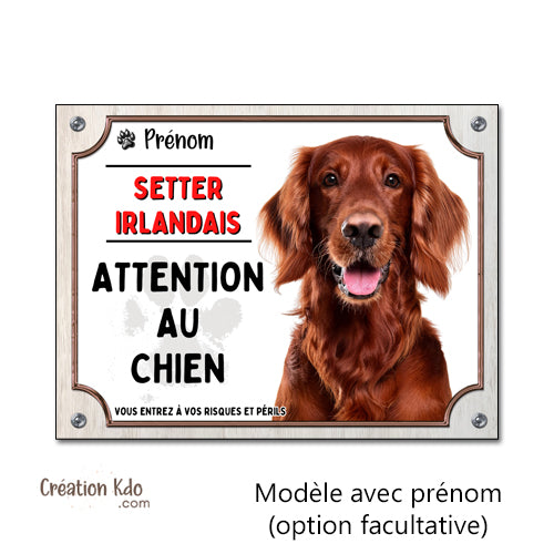 plaque setter irlandais attention au chien panneau je monte la garde portail