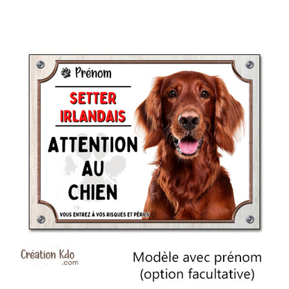 plaque setter irlandais attention au chien panneau je monte la garde portail