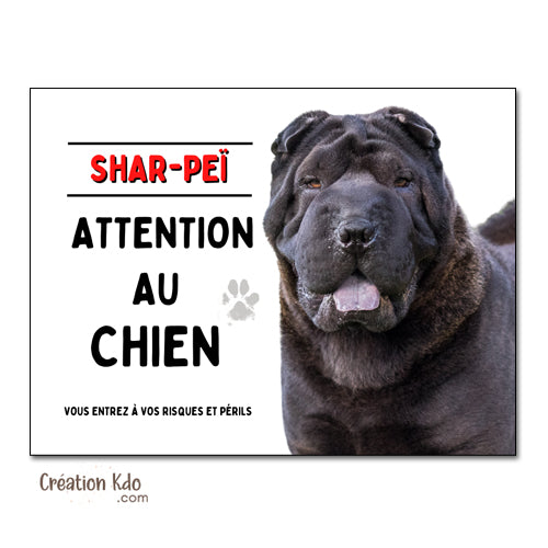 Shar-Peï Plaque Attention au chien (pelage noir) Panneau de portail