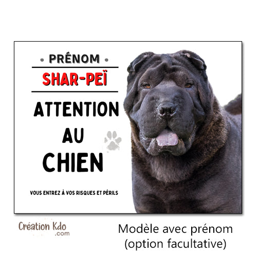 Shar-Peï Plaque Attention au chien (pelage noir) Panneau de portail