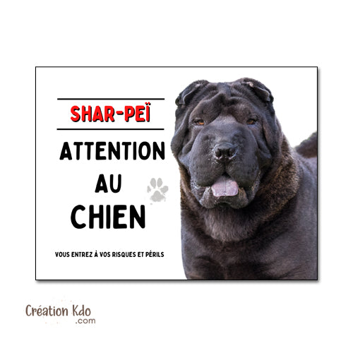 Shar-Peï Plaque Attention au chien (pelage noir) Panneau de portail
