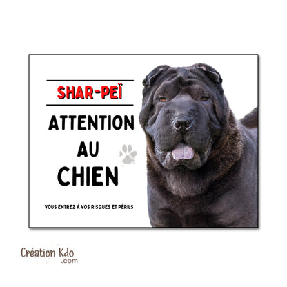 Shar-Peï Plaque Attention au chien (pelage noir) Panneau de portail