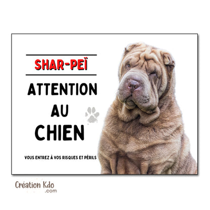 Shar-Peï Plaque Attention au chien (pelage marron) Panneau de portail