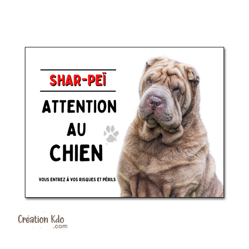 Shar-Peï Plaque Attention au chien  Panneau de portail monte la garde