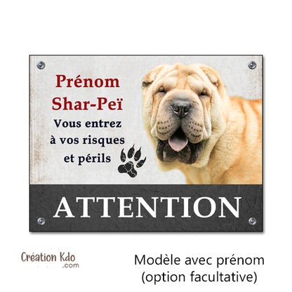 plaque shar pei je monte la garde vous entrez risques et périls panneau chien
