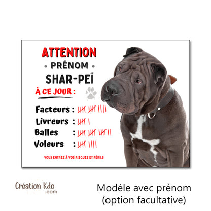 Shar-Peï Plaque Attention au chien  à ce jour facteurs humour Panneau de portail monte la garde