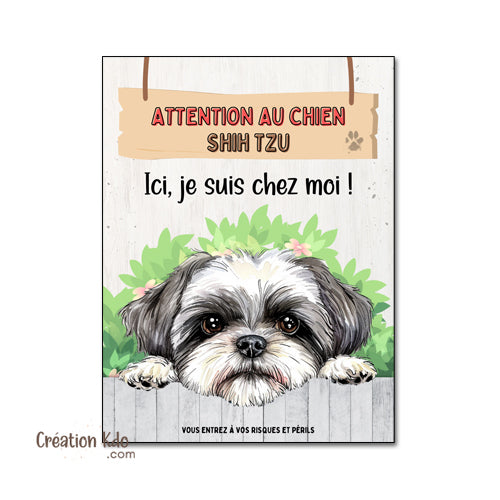 plaque shih tzu gris attention au chien panneau portail je monte la garde