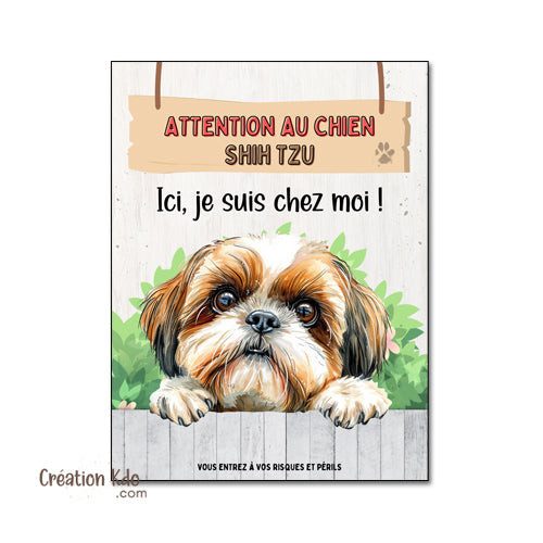 plaque shih tzu attention au chien panneau portail je monte la garde personnalisé