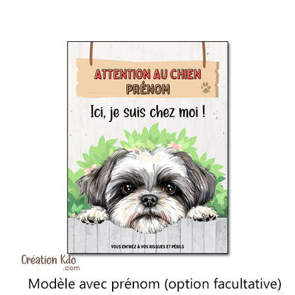 plaque shih tzu gris attention au chien panneau portail je monte la garde personnalisé
