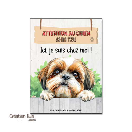 plaque shih tzu attention au chien panneau portail je monte la garde personnalisé