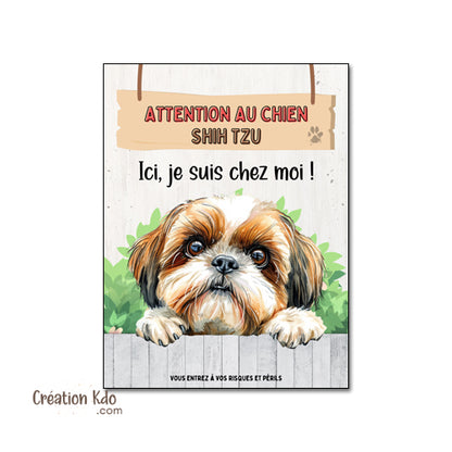 plaque shih tzu attention au chien panneau portail je monte la garde personnalisé