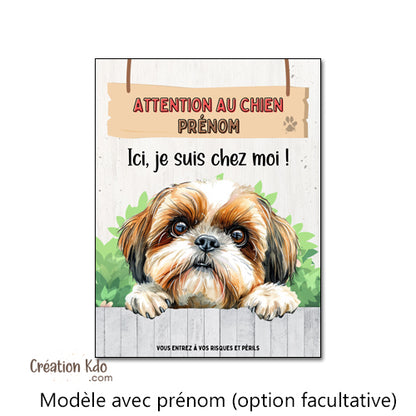 plaque shih tzu attention au chien panneau portail je monte la garde