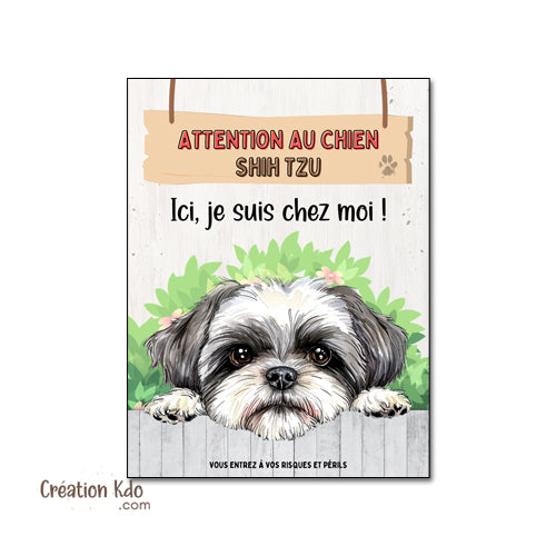 plaque shih tzu gris attention au chien panneau portail je monte la garde
