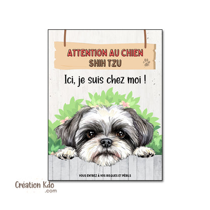 plaque shih tzu gris attention au chien panneau portail je monte la garde
