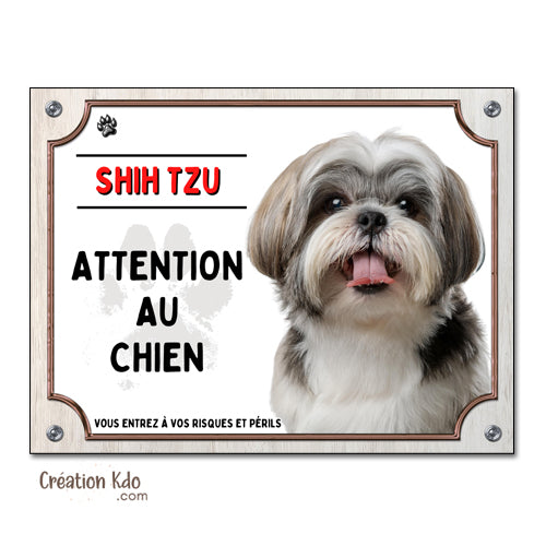Plaque Attention au chien Shih Tzu Panneau de portail