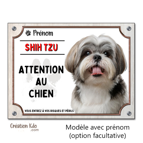 Plaque Attention au chien Shih Tzu Panneau de portail