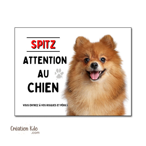 Spitz Plaque classique Attention au chien Panneau portail monte la garde