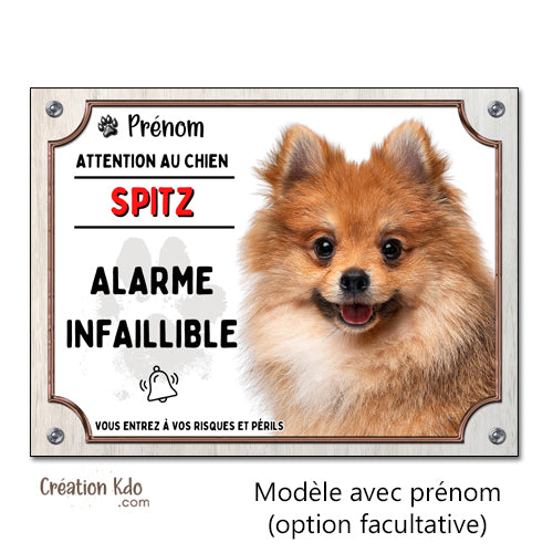 Spitz Plaque humour Attention au chien Alarme Infaillible Panneau