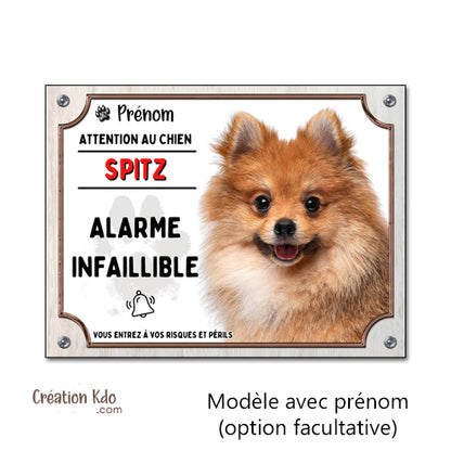 Spitz Plaque humour Attention au chien Alarme Infaillible Panneau prénom personnalisé photo