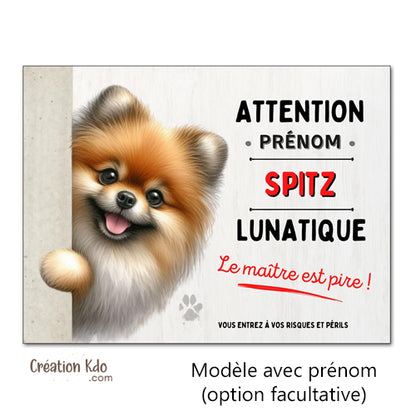Spitz Plaque humour Attention au chien lunatique Panneau