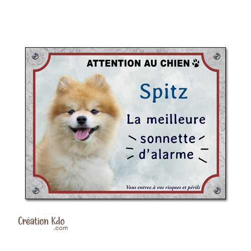 Plaque humour Attention au chien Spitz La meilleure sonnette d'alarme Panneau