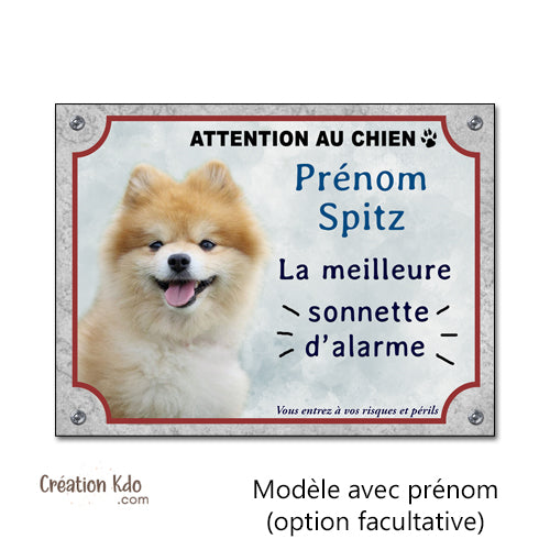 Plaque humour Attention au chien Spitz La meilleure sonnette d'alarme Panneau