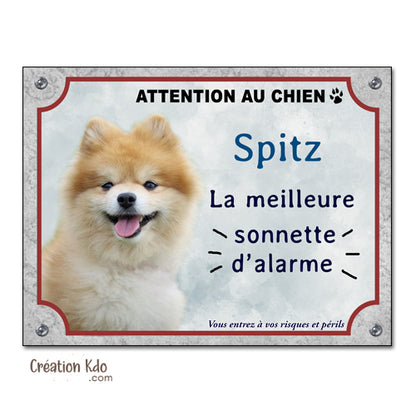 Plaque humour Attention au chien Spitz La meilleure sonnette d'alarme Panneau
