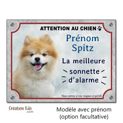 Plaque humour Attention au chien Spitz La meilleure sonnette d'alarme Panneau