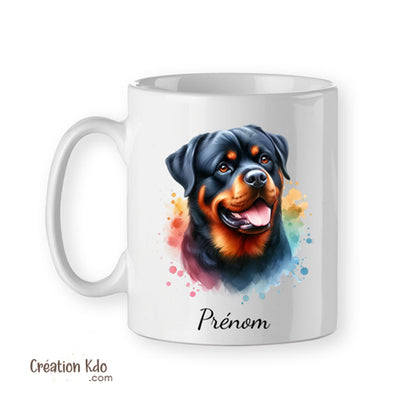 mug rottweiler coloré tasse chien de race tête floral céramique blanc